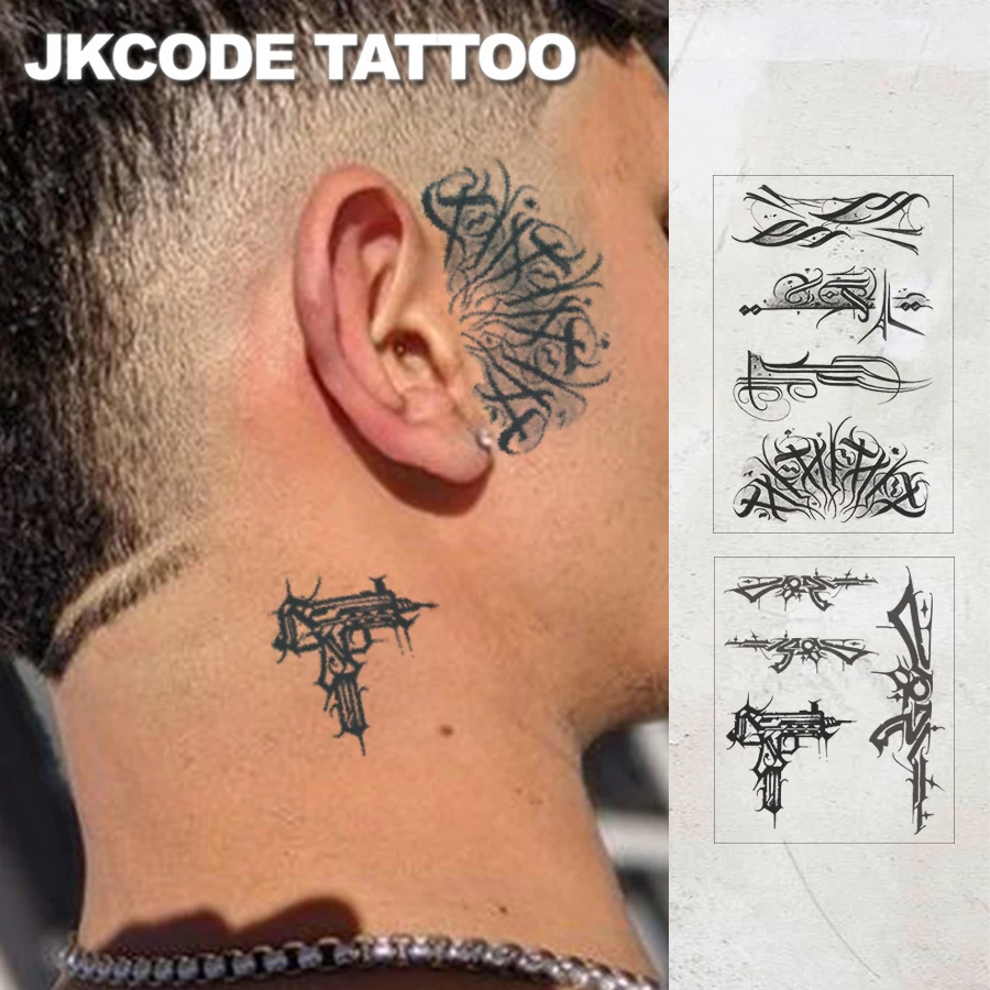 

Personalized Graffiti-Style Waterproof Tattoo Stickers, Geometric Pattern Cursive Long-Lasting Temporary Tattoos, Cool Body Decorations, Can Last for 7-14 Days