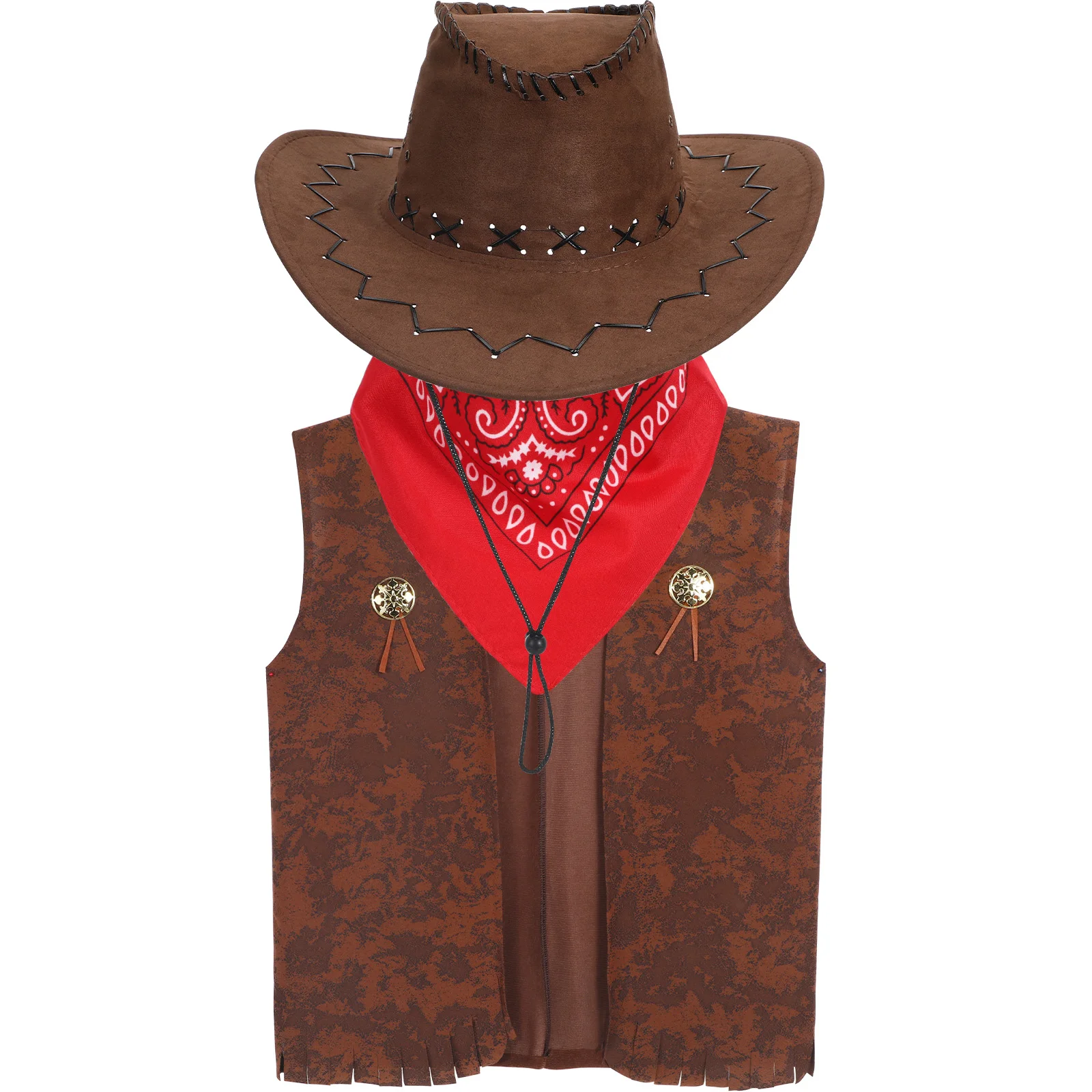 

3pcs Cowboy Cosplay Costume Accessory Fashion Hat Vest Triangle Scarf Set Creative Masquerade Decor Clothes For FestivalCarnival