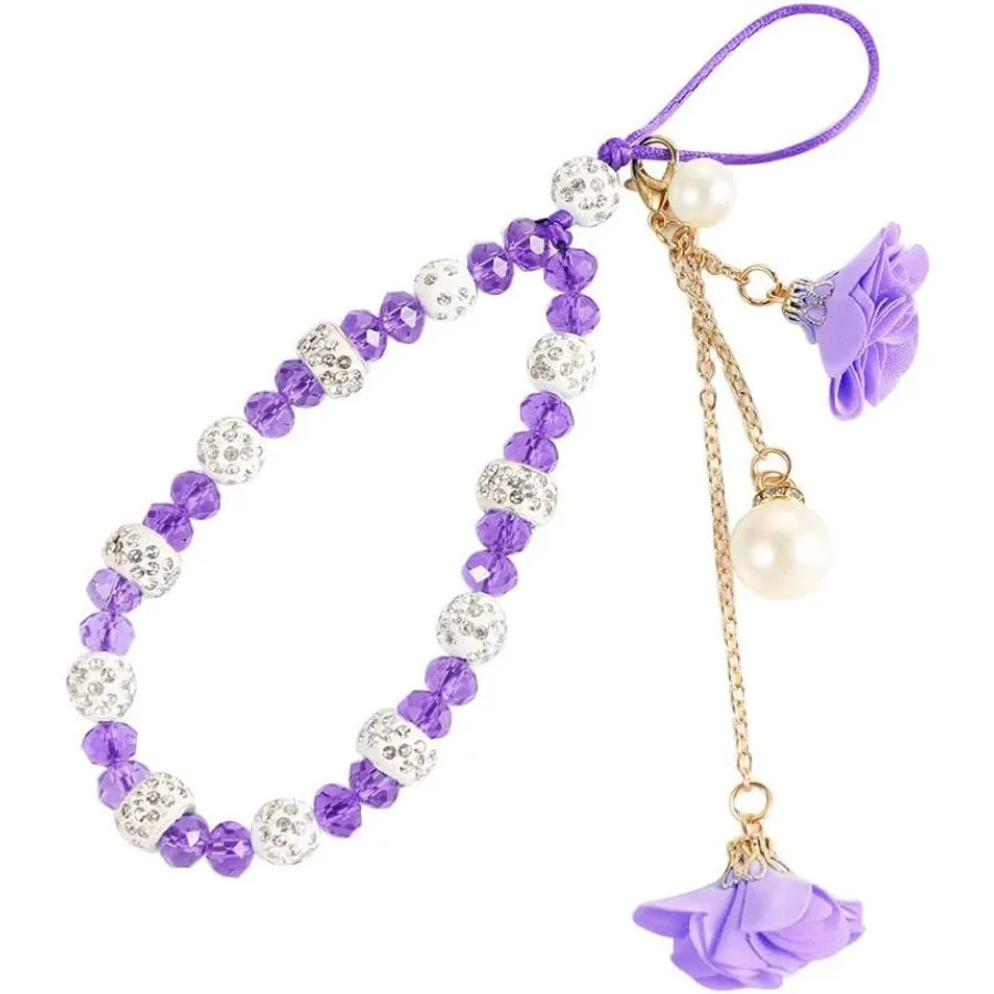 

Purple Crystal Bling Lanyard, Mobile Phone Lanyard Short Hand Strap Tassel Short Cord Hanging Cord Wrist Straps, Cell Phone Cha