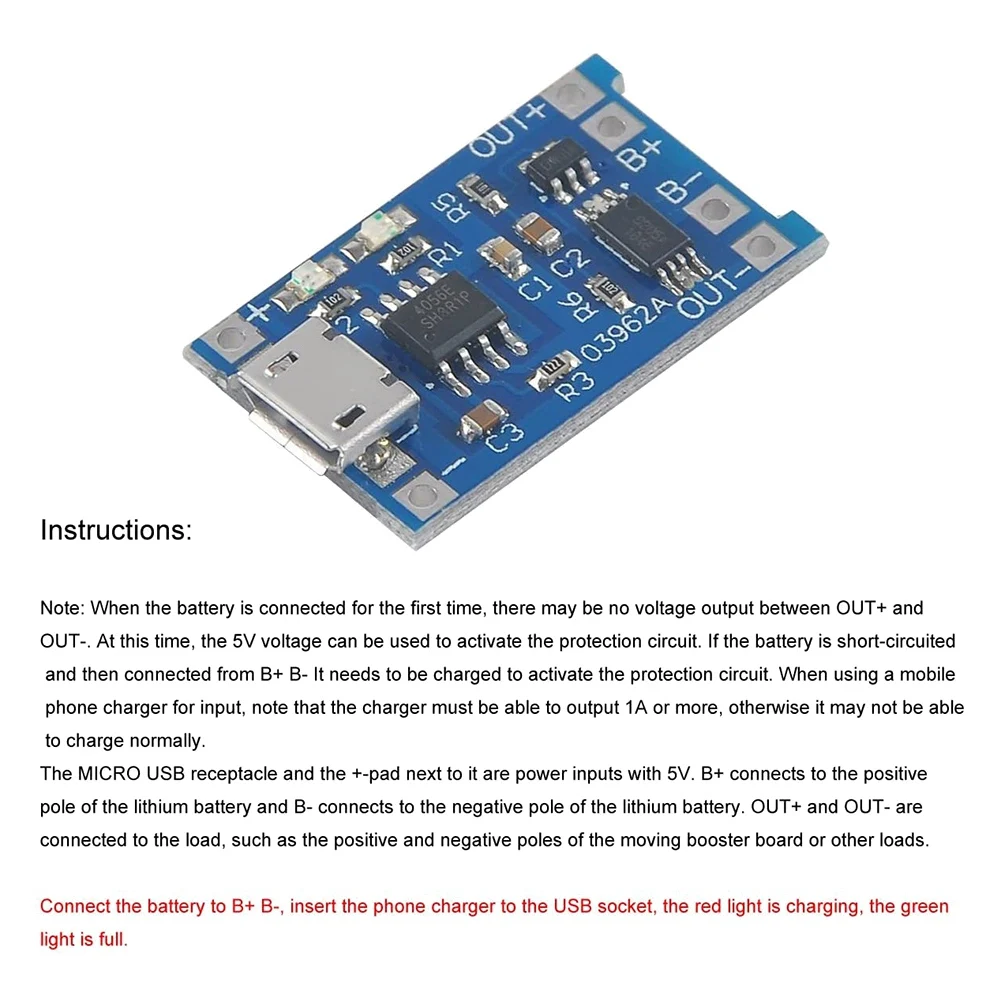 

A67I 10 шт. TP4056 зарядный модуль с защитой аккумулятора 18650 BMS 5 В Micro-USB 1A 186 50 плата зарядки литиевой батареи