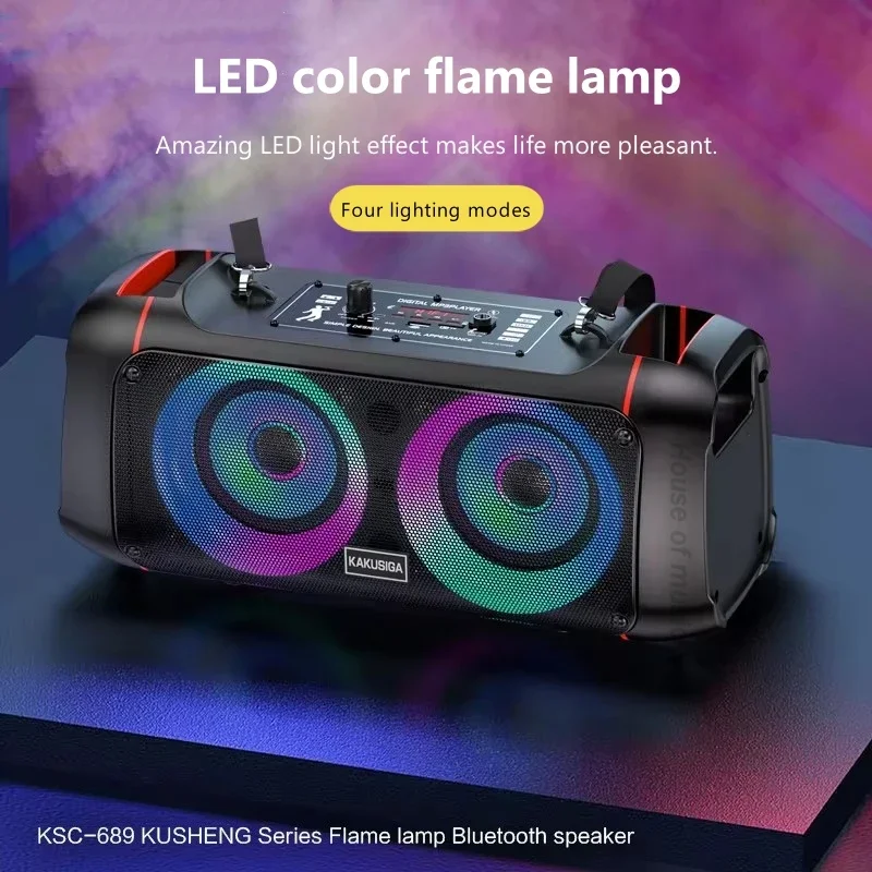 LED Flame Lamp Light Wireless Bluetooth Speaker Dual 4 Inch Portable High Power For Outdoor Party Karaoke Sound with Microphone