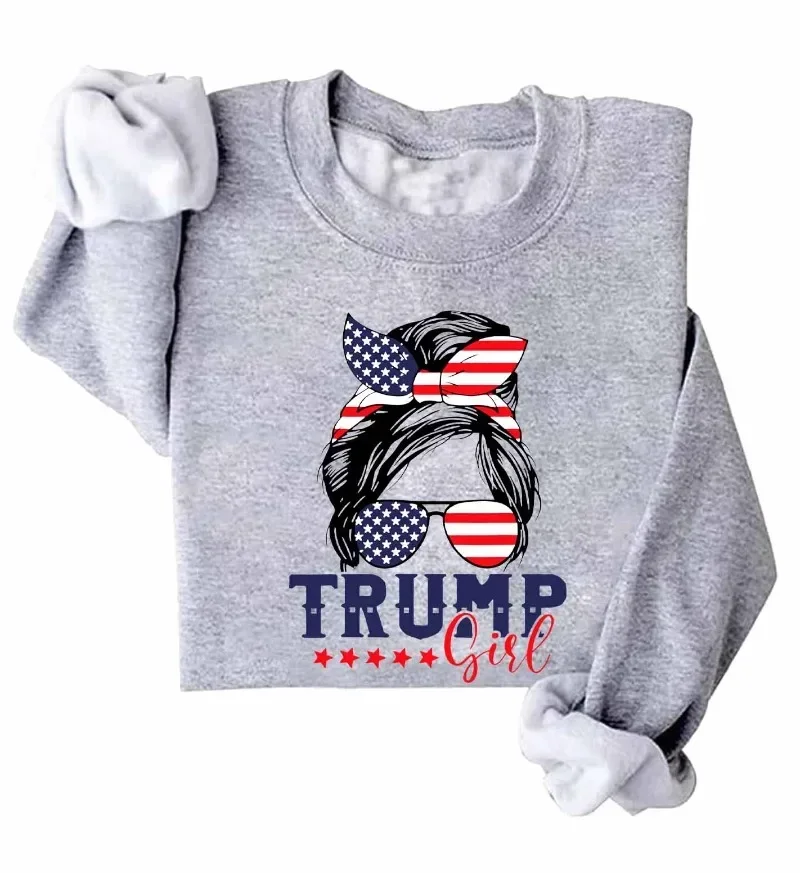 Trump Girl Messy Bun Sweatshirt Trump 2024 Election American Flag Shirt Trump Sweatshirt for Women Trump Girl Sweatshirt