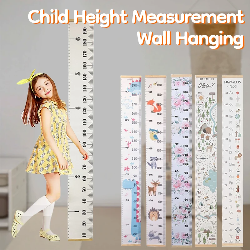 Children Height Measuring Rulers Removable Roll Up Height Measure Chart with Frame Decorative Wall Hanging Baby Growth Chart