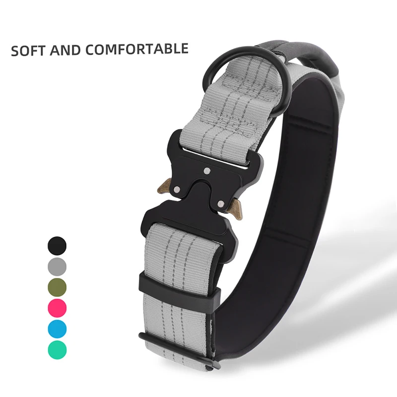 

Durable Wider Adjustable Tactical Dog Collar Explosion-proof Night Reflective Nylon Pet Training Collar Ошейники Для Собаки