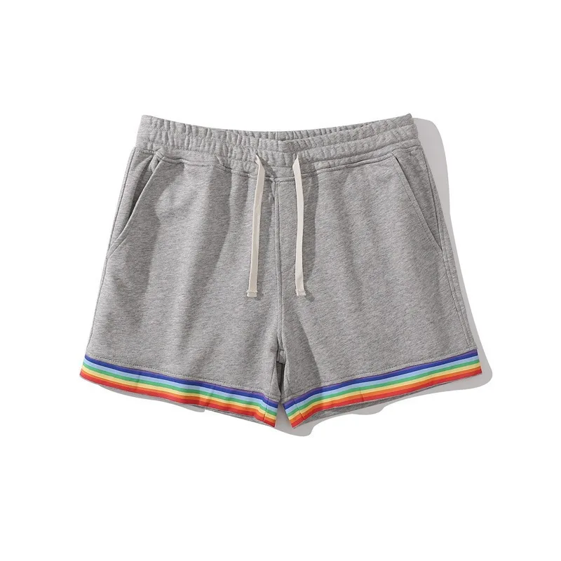 2024 summer men's sports casual cotton shorts Hipster men's three-quarter pants couples plus-size casual rainbow border shorts