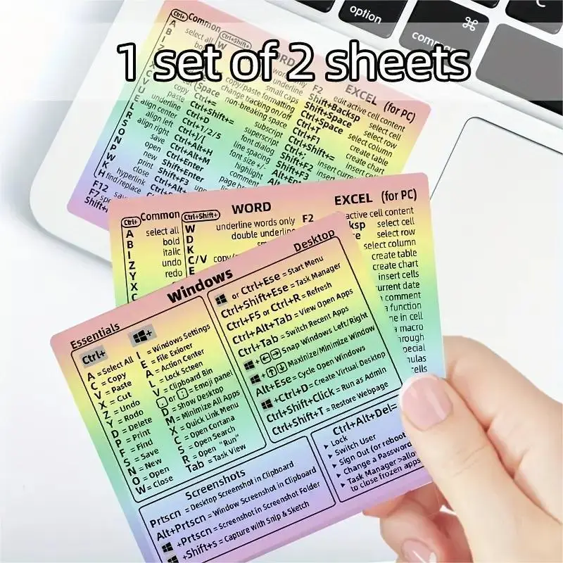 2 Sheets/pack of Shortcut Key Stickers for Decorating Laptop Keyboard Shortcuts Reference Tips for St Reference Shortcut Sticker