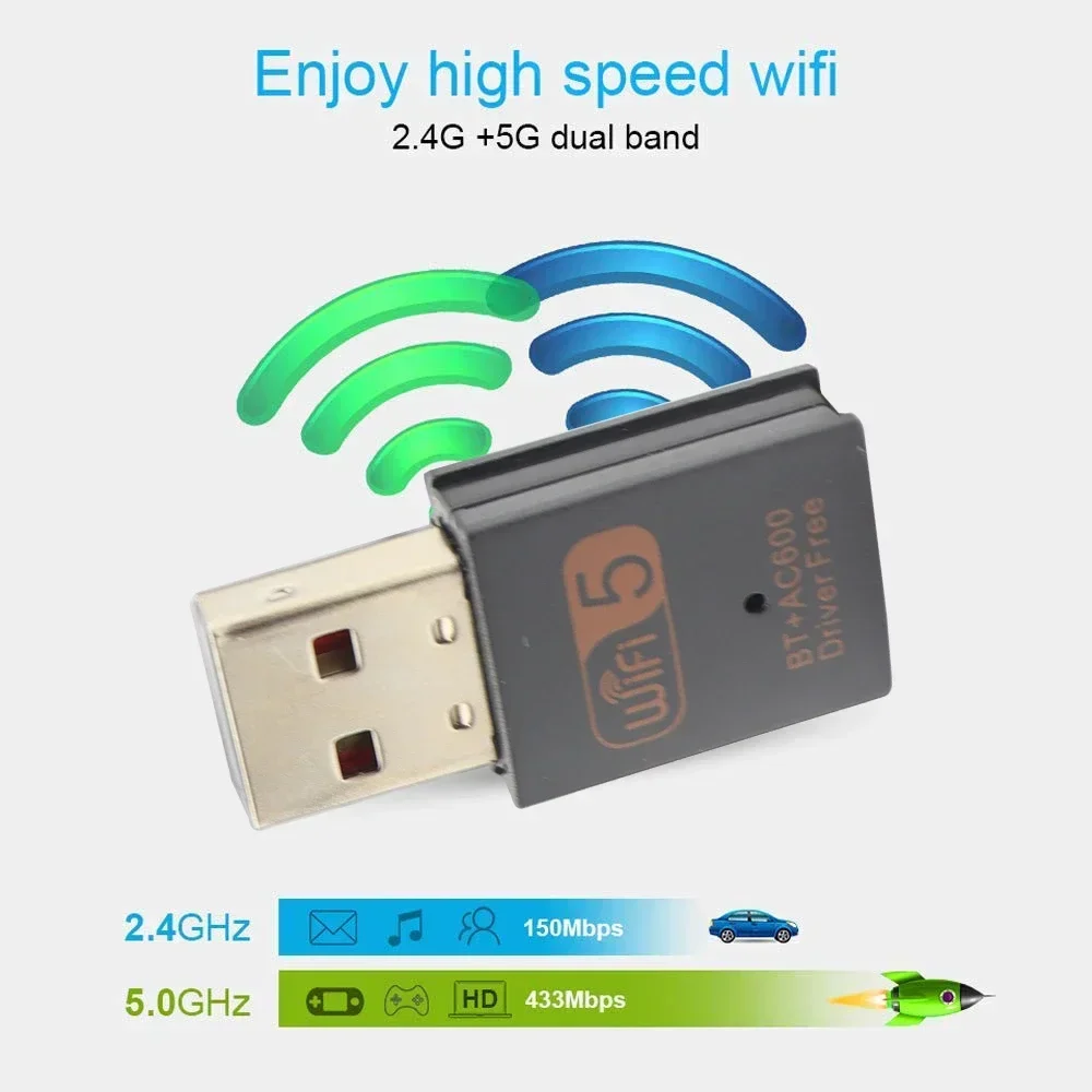 600Mbps USB WiFi Dual Band 2.4/5.8Ghz Wireless External Receiver Bluetooth Adapter Mini WiFi Dongle RTL8821CU for PC/Laptop