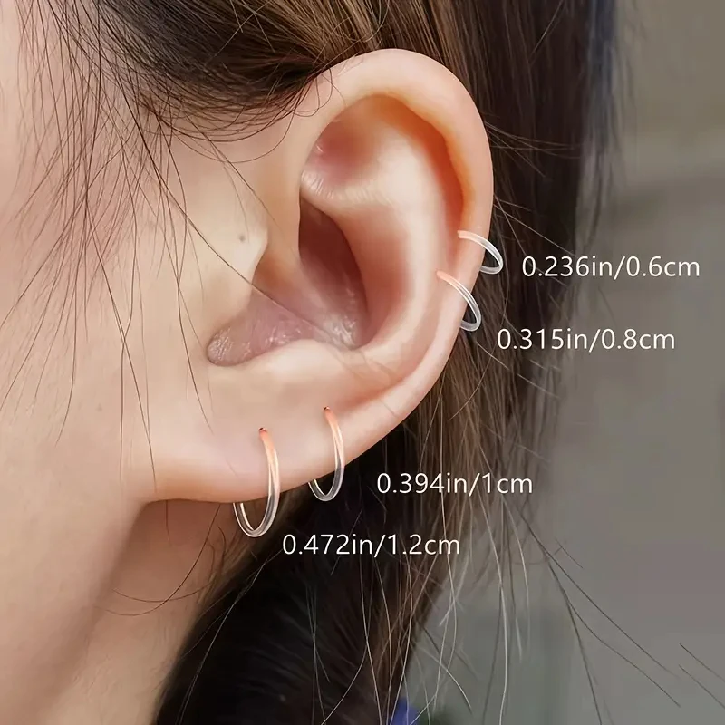 1 زوج شفاف الأذن العظام مسمار خواتم صغيرة الراتنج هوب أقراط الاكريليك غير مرئية الأذن/خاتم/الأنف الدائري للنساء 6/8/10/12 مللي متر