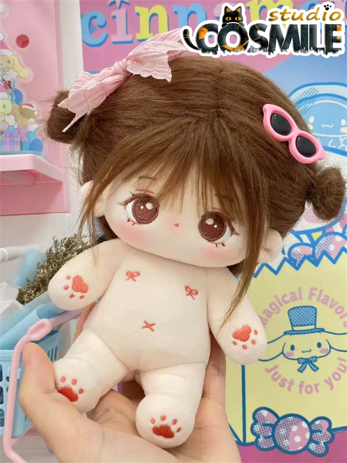 No Attributes Cow Skirts Dress Cute Girl Brown Hair Wig Xiaoguai Stuffed Plushie Plush 20cm Doll Only Body Skeleton XY