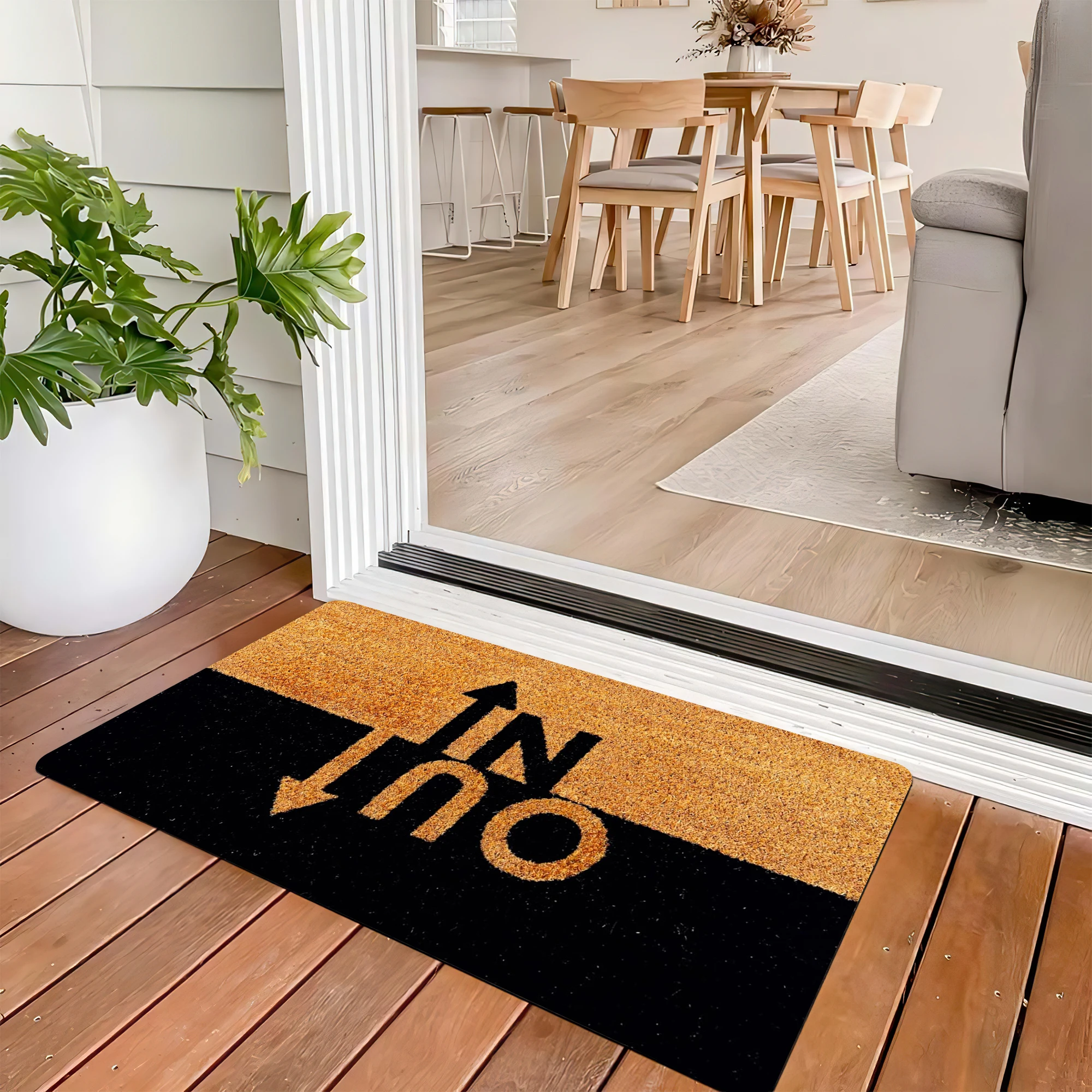 IN OUT Funny Doormat Non-Slip Rubber Entrance Mat Washable Welcome Floor Mat Rug Indoor Outdoor Modern Decorative Door Mat