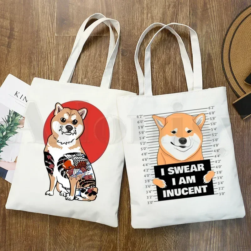 Shiba Inu Japanese Doge Kawaii Cute New Art Canvas Bag Totes Simple Print Shopping Bags Girls Life Casual Pacakge