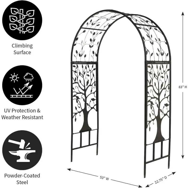 Arado e lareira arco de metal ao ar livre jardim caramanchão árvore da vida 84 "hx53" wx23 "d treliça preta para plantas casamento pátio ao ar livre