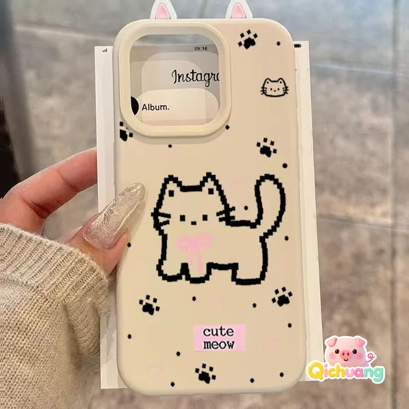Coque de téléphone mignonne avec oreilles de chat pour iPhone 17 Pro Max Air 15 14 Plus 13 12 11 Pro Max, motif patte de chat de dessin animé, coque arrière souple simple