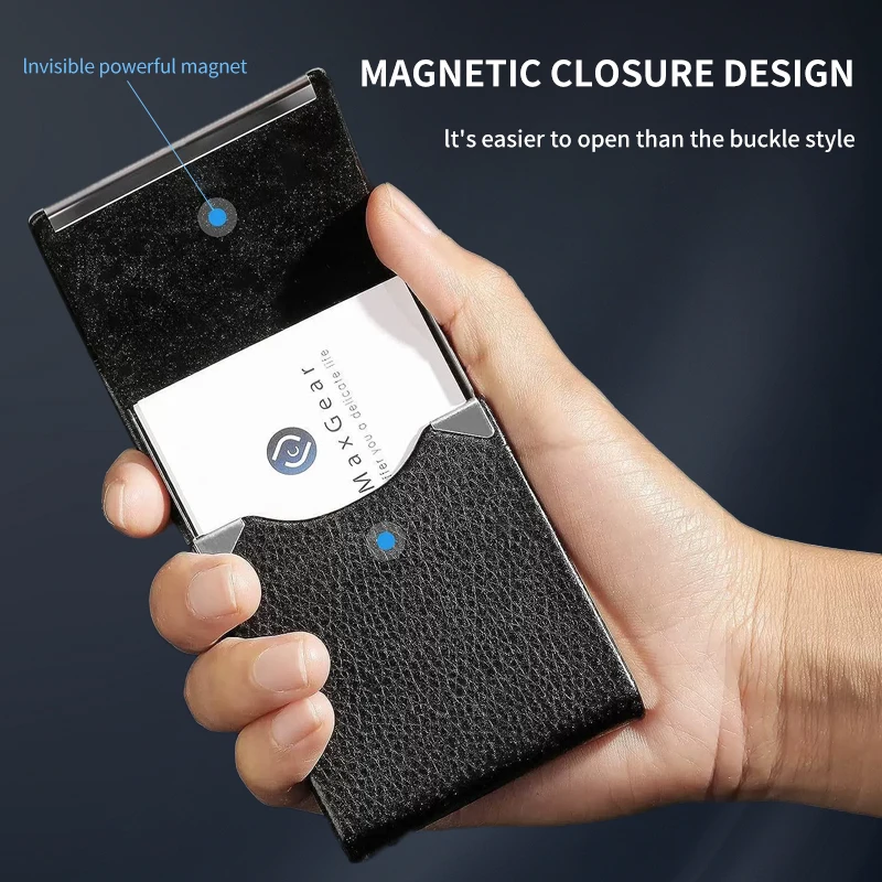 Minimalist Business Card Holder, Leather - Textured Multi - Color Portable Card Case with Metal Accent Multifunctional