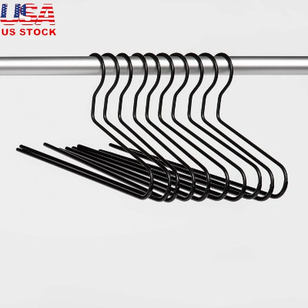 

10 Pack Stainless Steel Pants Hangers Non-Slip Open Design Textured Bar Durable Closet Organizer Black Finish