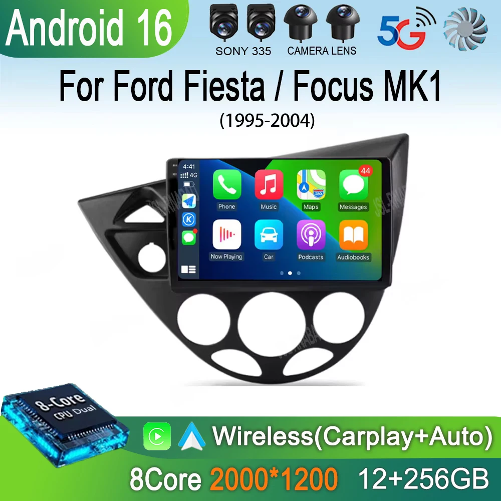 

9-дюймовая мультимедийная автомагнитола Android 16 для Ford Fiesta 1995-2001, Focus MK1 1998-2004, с поддержкой Carplay, автомагнитола, головное устройство