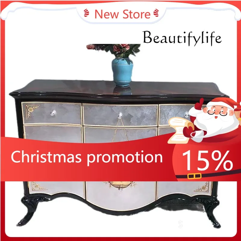 

Тумба для прихожей из массива дерева в стиле лёгкой роскоши, европейский дизайн, боковое хранение, красное дерево, ручная роспись, неоклассический декор X