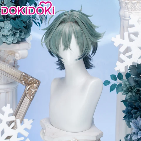 В НАЛИЧИИ: Парик Лохен (Genshin Impact) DokiDoki, мужской, короткий, 33 см, зеленые волосы, для косплея Рыцарей Фавония, в комплекте шапочка для парика.