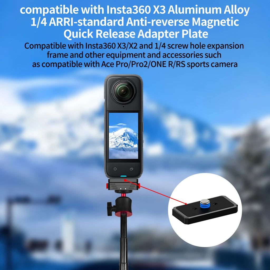 Magnetische Basis Schnellwechselhalterung Stativadapter 1/4 Schraubanschluss für Insta360 Ace Pro2 X6 X5 Osmo 360 Action-Kamera-Ständer – Detail 1