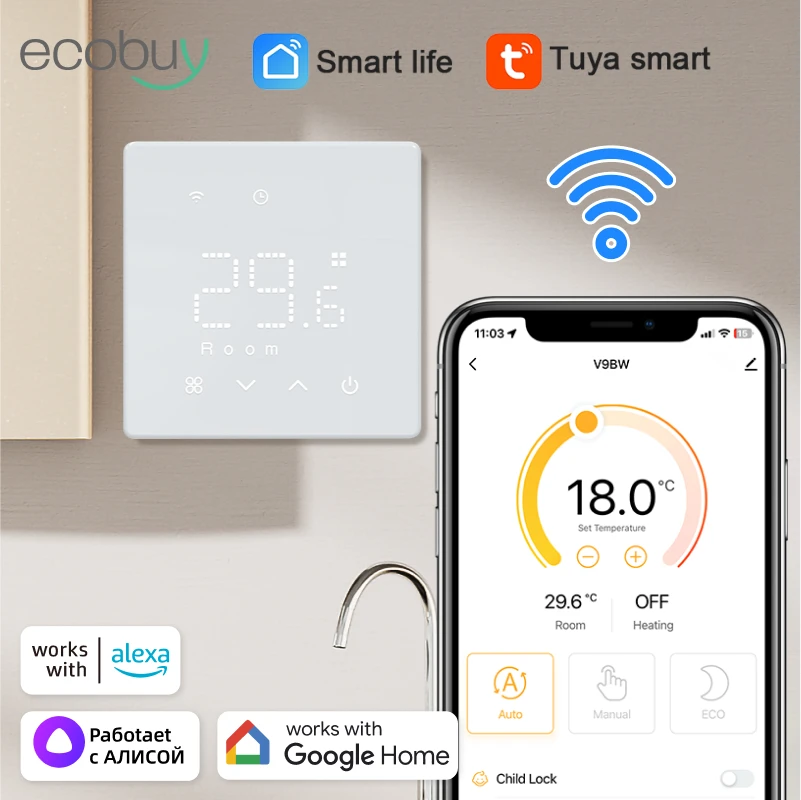 Termostato de caldera Wifi Tuya, termostato Wifi inteligente, termostato alimentado por batería, controlador de temperatura Wifi para habitación, Alexa y Google Home