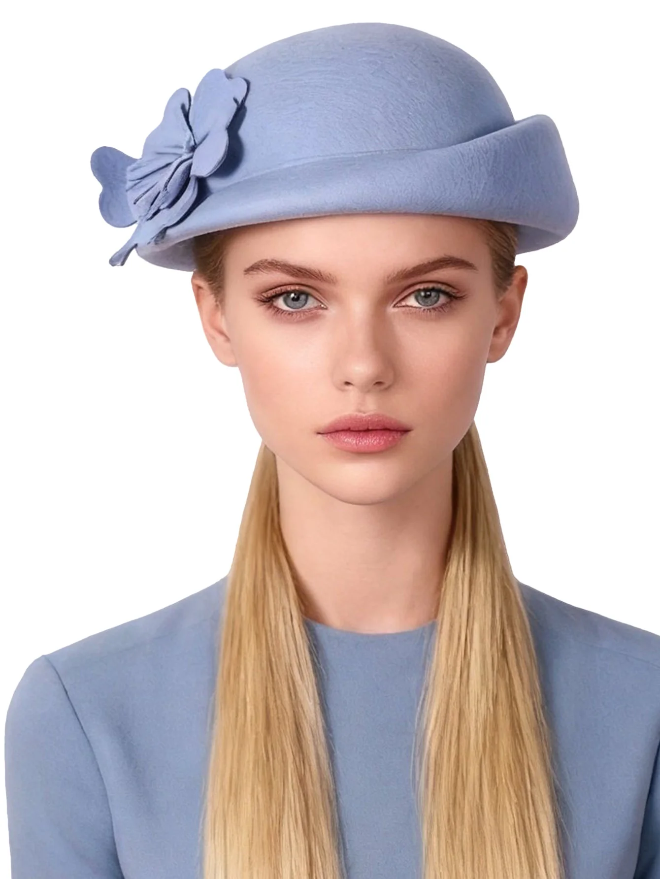 FS Niebieski Fioletowy Wełniany Francuski Beret Szerokie Rondo Kapelusze Fedora Dla Kobiet Eleganckie Kapelusze Kościelne Duży Kwiat Damski Ślubny Kapelusz Tea Party Ken