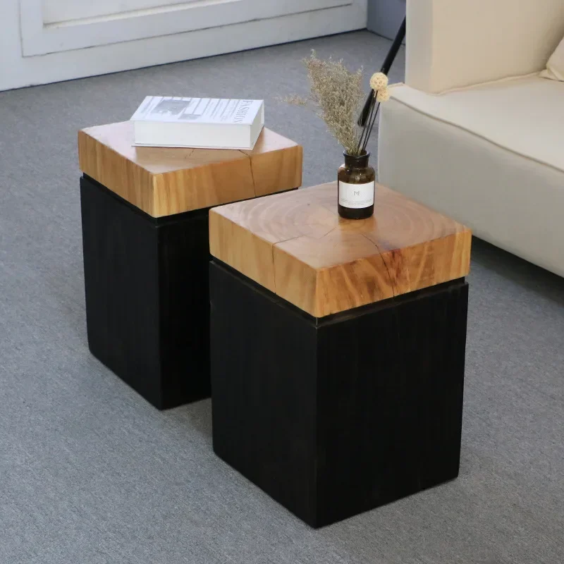 New Chinese creative leisure solid wood sofa side table log square wooden pier