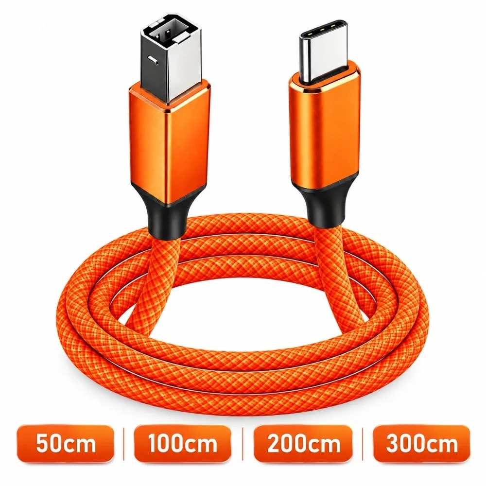 USB 2.0 USB-C Printer Cable 480Mbps Plug And Play USB-B Data Cord Stable Transmission Nylon Braided Printer Sync Lead