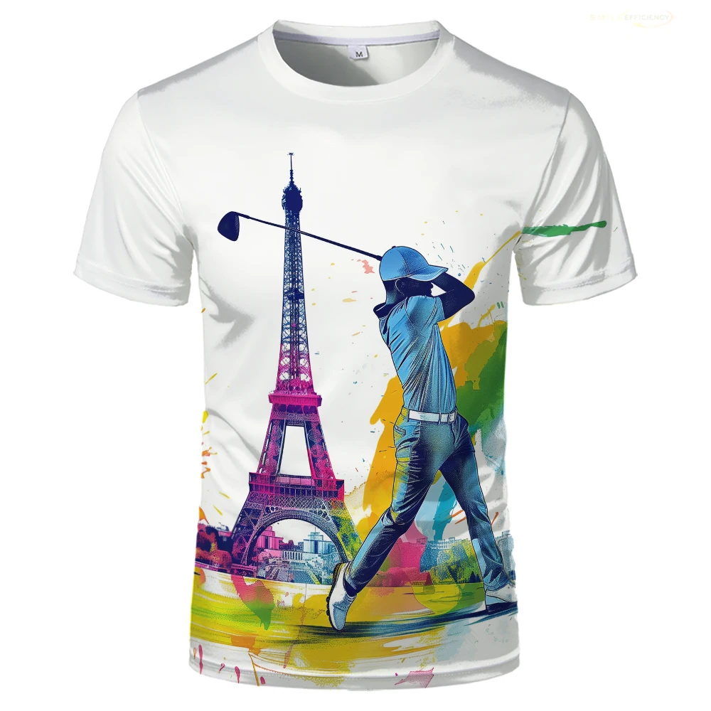 

Paris Eiffel Tower Golf Sports Meeting Men Tshirts France Golf Competitions Games Tshirt Casual Breathable Oversized Unisex Tees