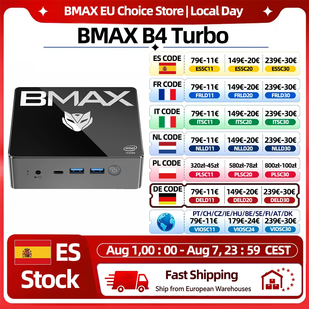 Mini PC BMAX B4 Turbo Intel 13e génération N150 16 Go DDR4 512 Go SSD Windows 11 HDMI Type-C Bluetooth USB
