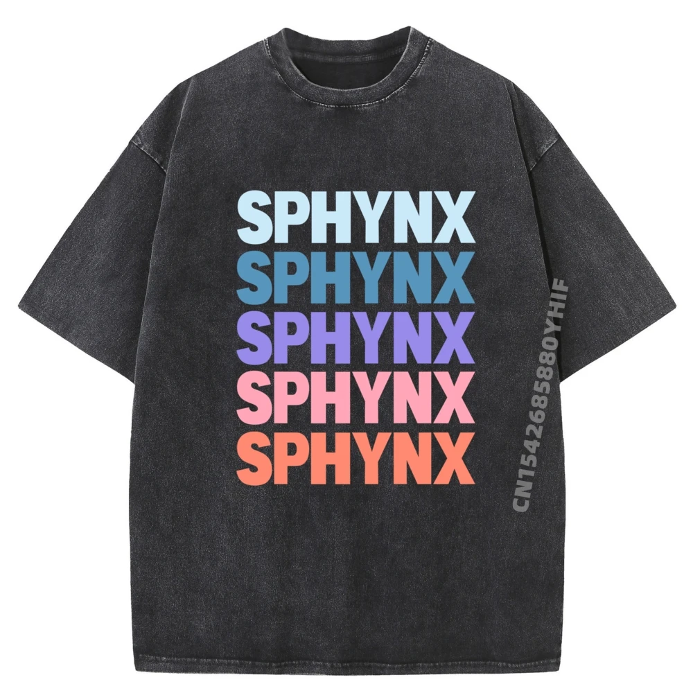 

Funny Modern Repeated Text Design Sphynx Graphic T Shirts Men Oversized Washed Shirts Printed Clothes