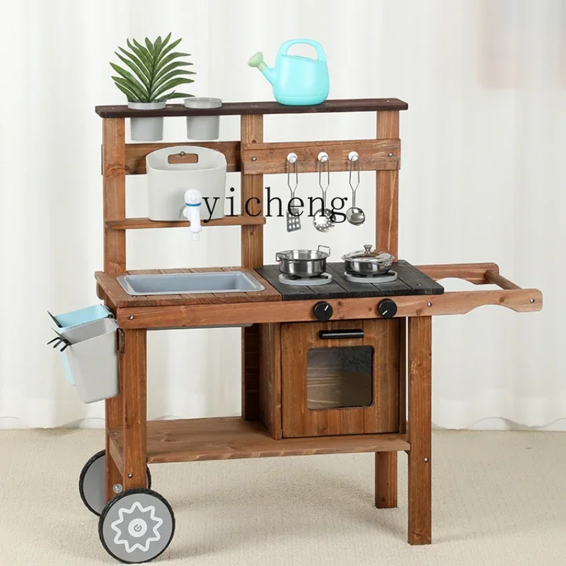 Outdoor Wooden Kitchen Play House Toys Kindergarten Orchard Vegetable Field Kitchenware ToolsR13