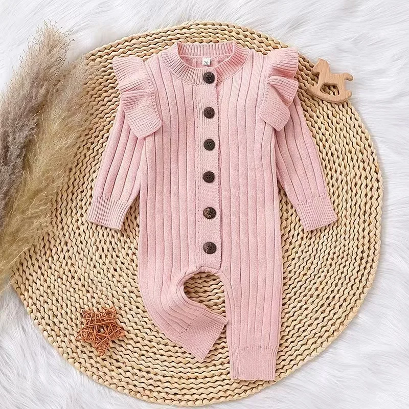 Autumn&Winter Infant Baby Boys Girls  Fashion Clothing Warm Sweater Single Breasted Long Sleeve Romper Outfits