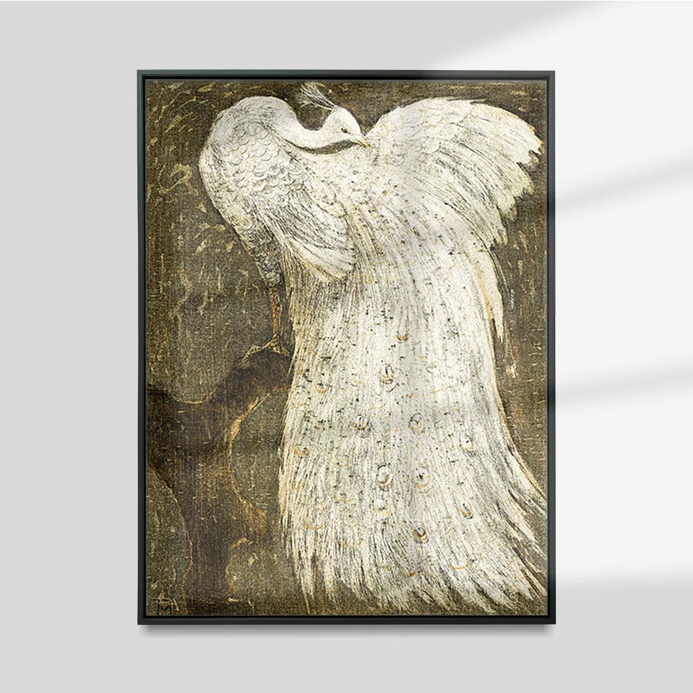 Witte Pauw Op Tak Theo van Hoytema Vintage Poster White Albino Peacock Chinoiserie Canvas Print Victorian Wall Art Decor