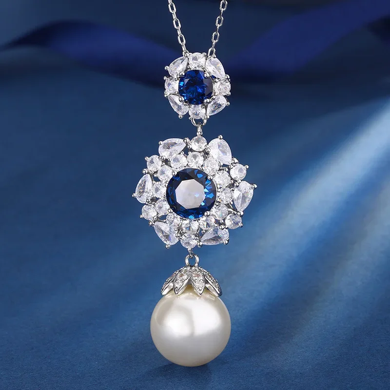 S925 Silver Plated 18K Gold Plated PT950 Platinum Blue Spindle Round Temperament Light Luxury Suit Women 10mm7m