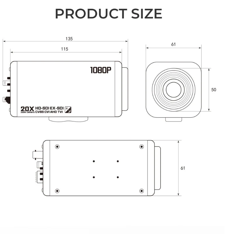 Kamera CCTV Box Resolusi Tinggi 1080P 2MP 20X Zoom SDI TVI CVBS Untuk Solusi Pengawasan dan Pemantauan yang Jelas