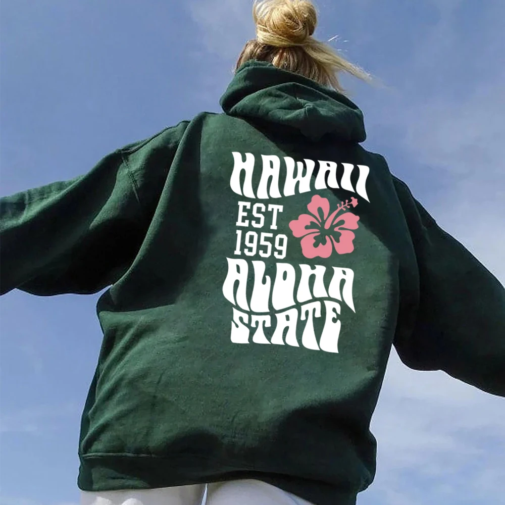 Aesthetic Hawaii Hoodie Aloha State Sweatshirt Tumblr Beach Hoodie VSCO Trendy Hoodie Words on Back Hoodies Long Sleeves Hoodies