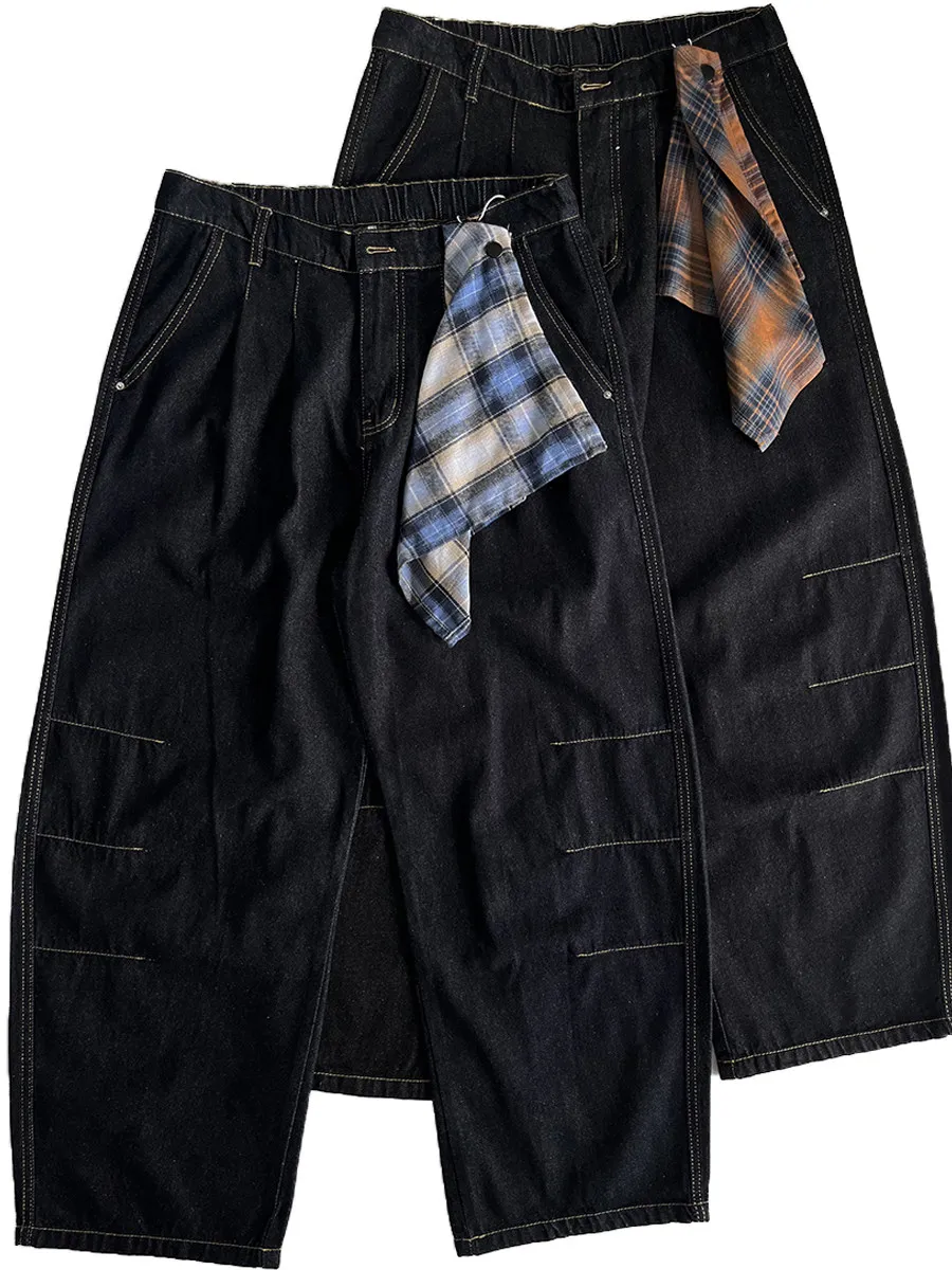 American Retro Scarf Hanging Decoration Original Color Curved Knife Jeans Loose Straight Tube Wear-resistant Pants