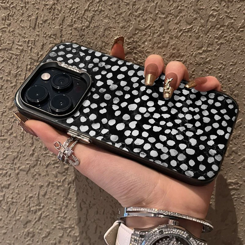 Luxury Silver Spot Pattern Phone Case For iPhone 16 15 14 13 12 11 Pro Max XS Max XR 7 8 Plus Shockproof Silicone Back Cover