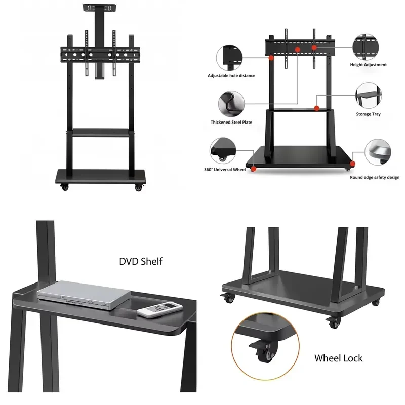 Direct Factory Sale 32-65 Inch Mobile TV Stand with 4 Universal Wheels Height Adjustable Mounts & Stands
