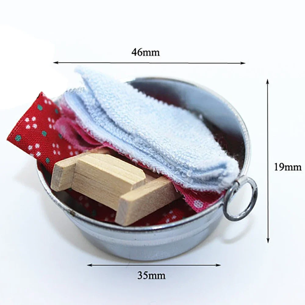 1/12 Dollhouse Miniature Accessories Mini Washtub Washboard Simulation Laundry Tub Model for Doll House Decoration