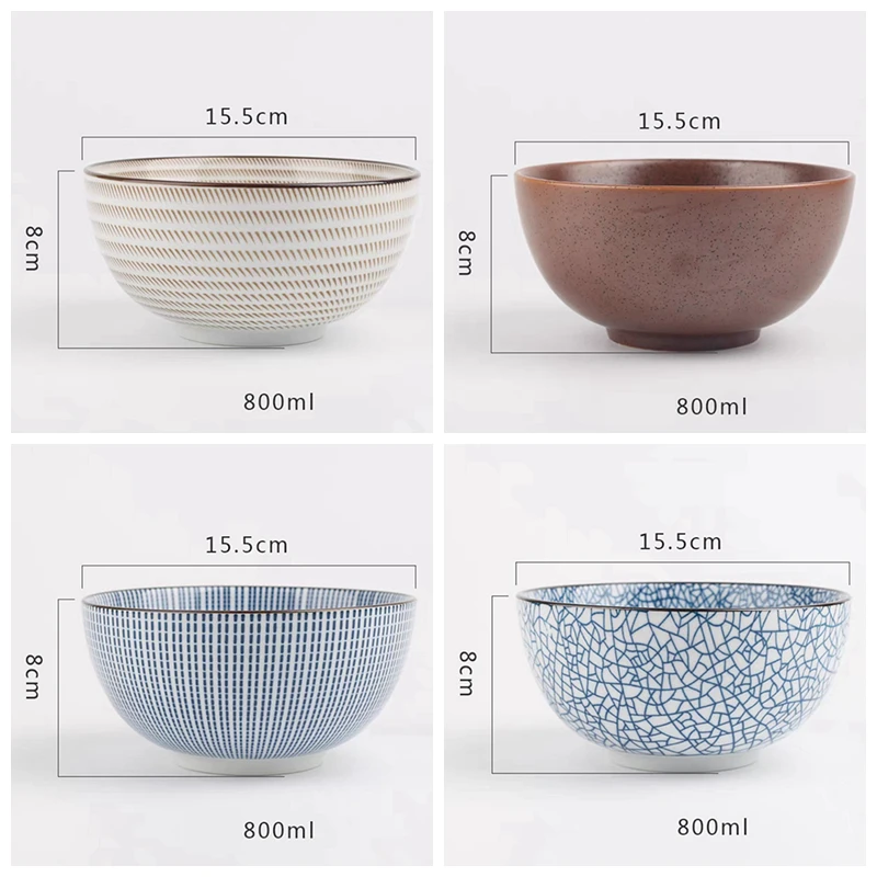 6 Inch Ceramic Ramen Bowl Japanese Noodle Bowl Oatmeal Soup Bowl Restaurant Household Dinnerware Microwave Safe