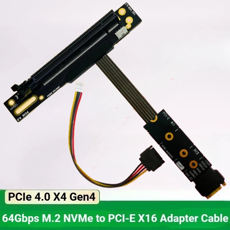 

64Gbps PCIe 4.0 X4 90 Degree PCI-E 16X x16 to M2 M.2 for NVME SSD Hard Drive Riser Cable Gen4 /3 GPU Motherboard Extender es CPU