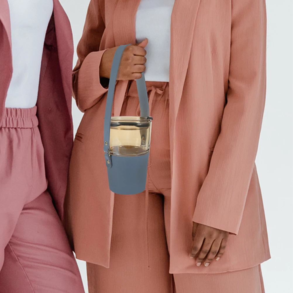 

2Pcs Reusable Coffee Cup Sleeve Water Bottle Sling PU Portable Handle Strap Drink Carrier Outdoor Holder