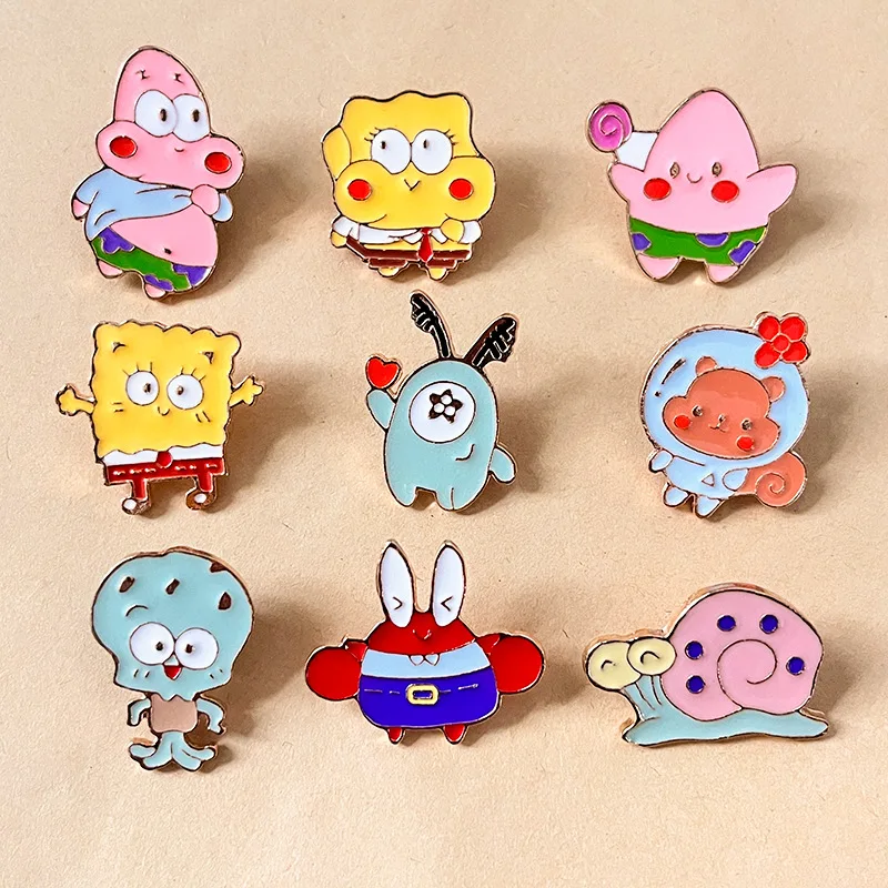 

9 Pcs SpongeBob SquarePants Patrick Star Enamel Lapel Pin Collect Badge Cute Children Gift Jewelry Adorn Backpack Collar Brooch