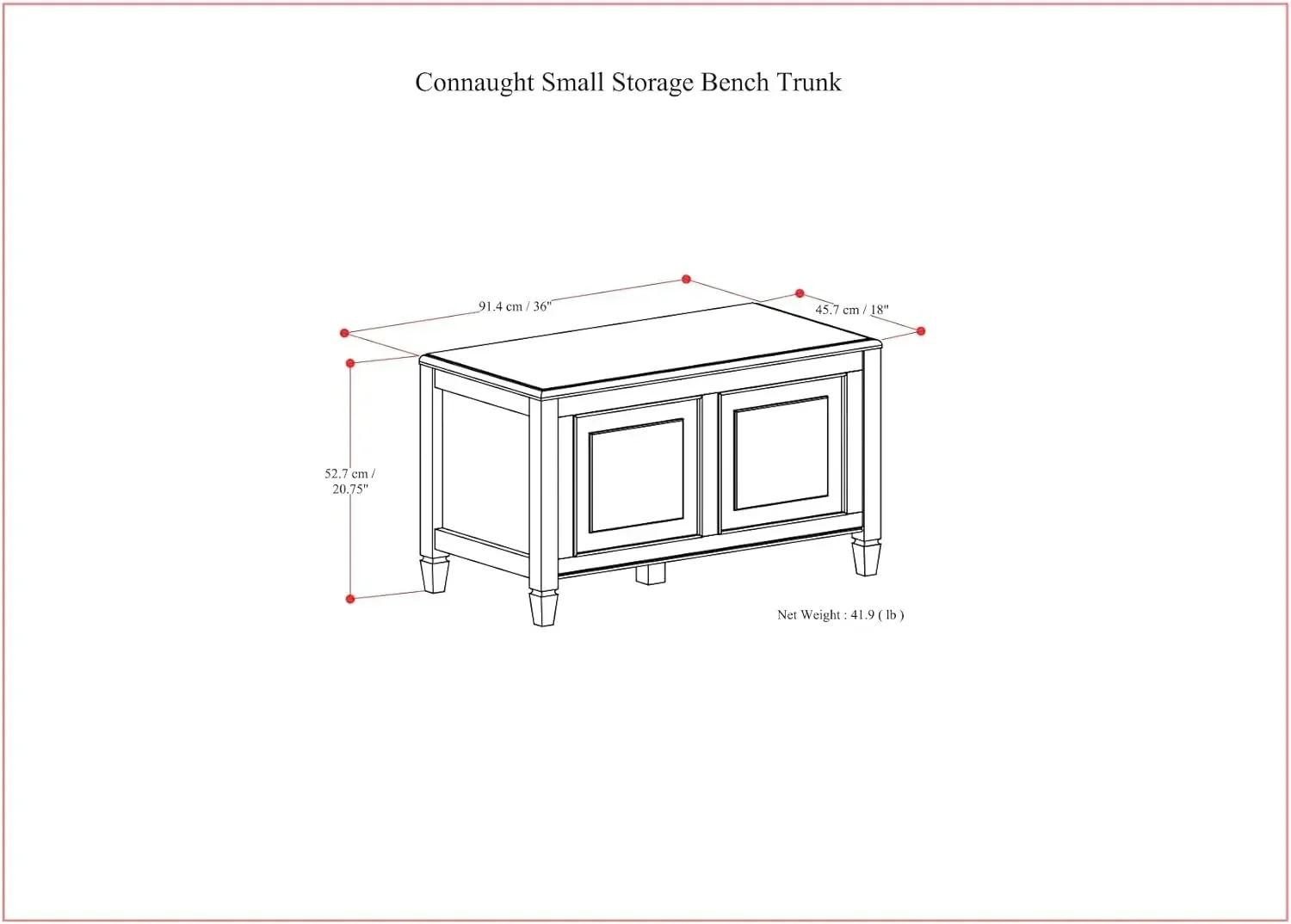 Connaught SOLID WOOD Wide Traditional Small Storage Bench Trunk for The Living, Entryway and Family Room