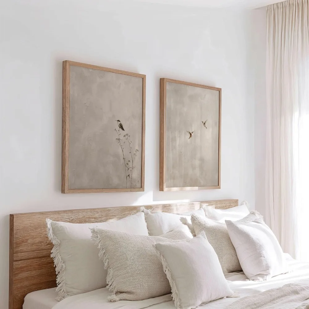 2pcs Frameless,2D Flat ,2pcs Frameless,Minimalist Bird Wall Art,Scandinavian Printing,Bohemian Neutral Wall Decoration,Sofa Art,