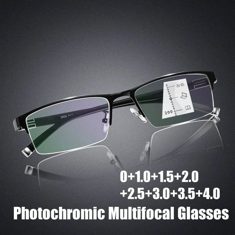 Men Women Photochromic Glasses Trend Fashion Outdoor Multifocal Reading Glasses Anti-blue Light Progressive Presbyopia 0+1.0+4.0