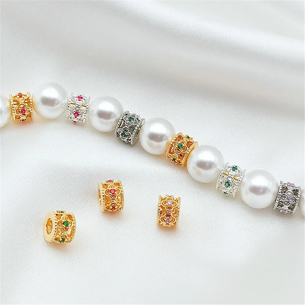 14K Gold-encrusted Zircon with Hollowed-out Flower Beads, Diy Handcrafted Bracelet, Necklace Accessory, Loose Beads