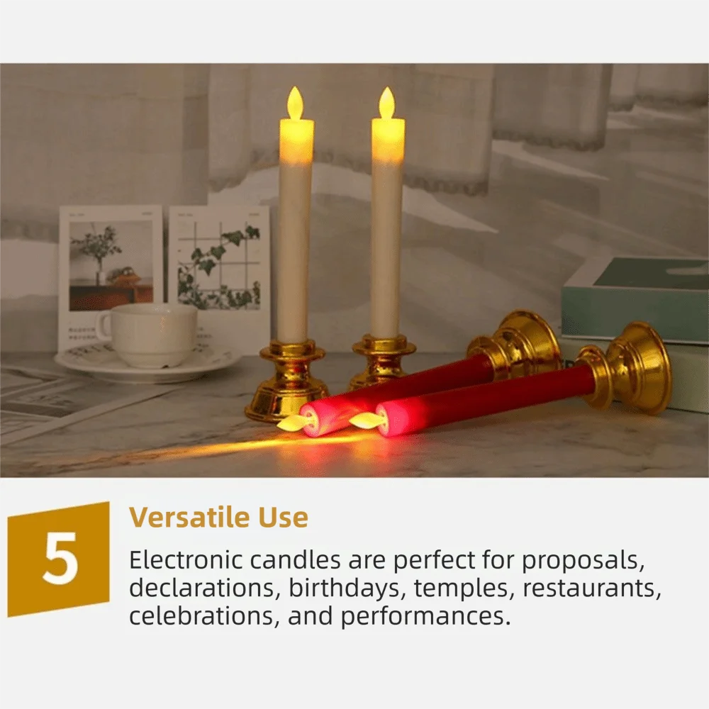 2Pcs Creative Electronic Candle Light Battery Operated Cordless Warm Glowing Candles Flameless Waterproof