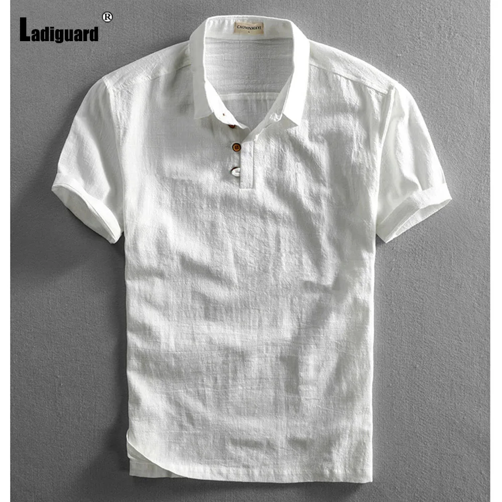 2025 Summer New Beach Cotton Linen Blouse Men Casual Simple Board Top Pullovers Men's Button Up Shirt Clothing Plus Size S-5XL
